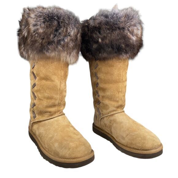 UGG Women's Rosana Chestnut Suede Fur Cuffed Wionter Boot Size US 8 - Picture 5 of 9